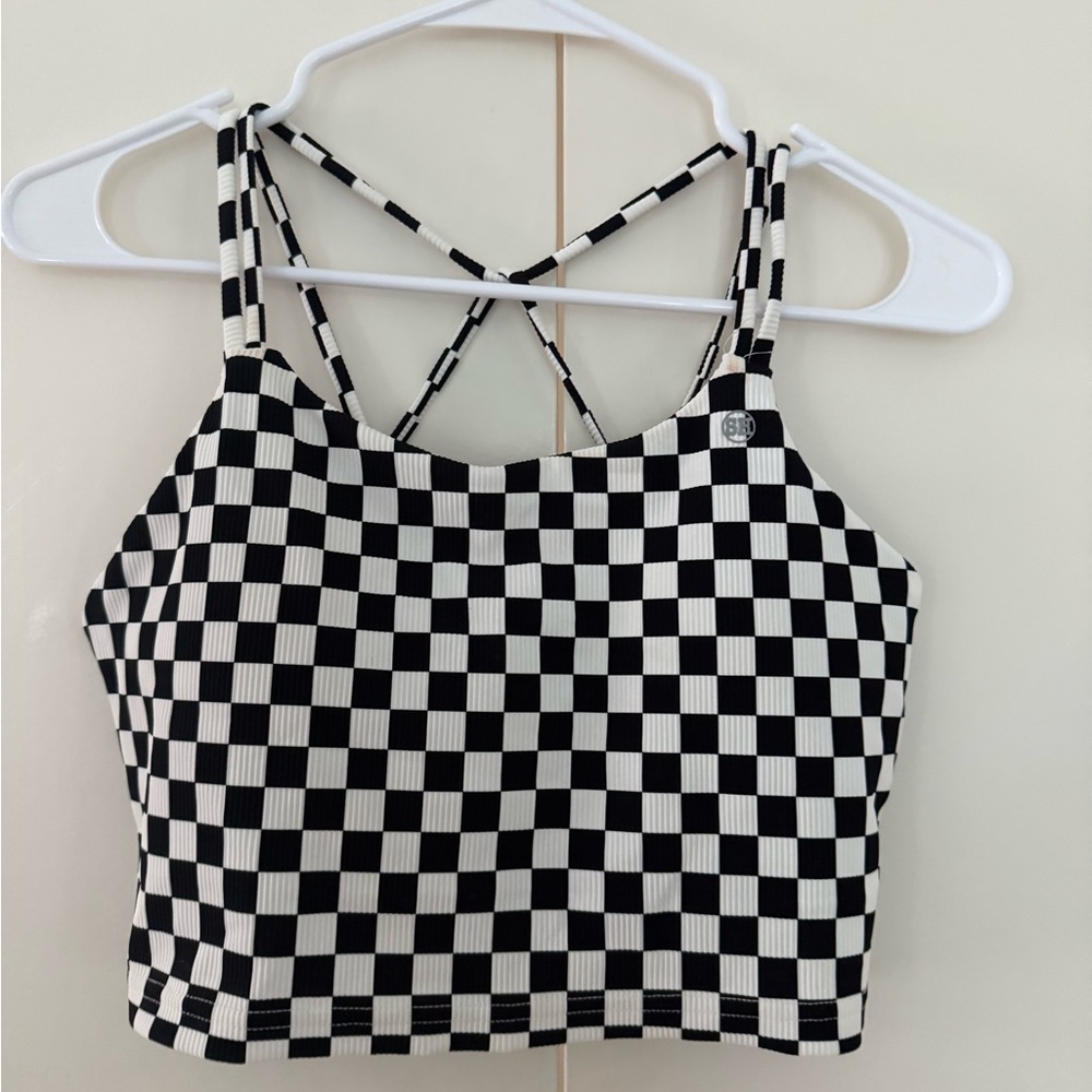 Black and White Checkered Crop Top with Strappy Back